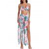 Maillot de bain trois pièces bikini avec nœud papillon, imprimé floral tropical frangipanier et jupe de plage fendue. - multicolor A XXL | US 12