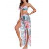 Maillot de bain trois pièces bikini avec nœud papillon, imprimé floral tropical frangipanier et jupe de plage fendue. - multicolor A XXL | US 12