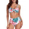Maillot de bain trois pièces bikini avec nœud papillon, imprimé floral tropical frangipanier et jupe de plage fendue. - multicolor A XXL | US 12