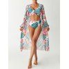 Ensemble de maillot de bain trois pièces bikini, paréo à imprimé floral et feuilles botaniques, idéal pour les vacances. - multicolor A S | US 4