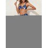 Maillot de bain trois pièces bikini avec nœud papillon, imprimé tie-dye et rayures, jupe de plage fendue - Bleu Marine XXL | US 12