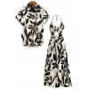 Vacation Couple Outfit Minimalist Leaf Pattern Twisted Cut Out Slit Halter Dress and Shirt Set - Noir S | US 4