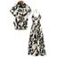 Vacation Couple Outfit Minimalist Leaf Pattern Twisted Cut Out Slit Halter Dress and Shirt Set - Noir S | US 4