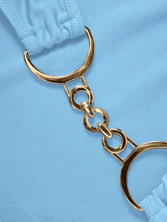 Robe asymétrique à épaules dénudées et lacets, nœud à nouer à l'épaule, chaîne, couleur unie, manches courtes - Bleu clair XXL | US 12