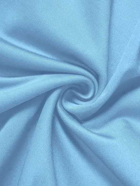 Robe asymétrique à épaules dénudées et lacets, nœud à nouer à l'épaule, chaîne, couleur unie, manches courtes - Bleu clair XXL | US 12