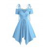 Robe asymétrique à épaules dénudées et lacets, nœud à nouer à l'épaule, chaîne, couleur unie, manches courtes - Bleu clair XXL | US 12
