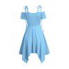 Robe asymétrique à épaules dénudées et lacets, nœud à nouer à l'épaule, chaîne, couleur unie, manches courtes - Bleu clair XXL | US 12