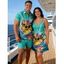 Hawaii Couple Outfit Duck with Sunglasses Wave Pattern Spaghetti Strap A Line Mini Dress and Roll Up Sleeve Shirt Vacation Matching Outfit - Bleu S | US 4