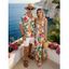 Vacation Couple Outfit Hibiscus Floral Leaf Print Lace Hollow Out Slit Dress and Shirt Set - Orange S | US 4