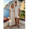 Vacation Couple Outfit Ditsy Flower Print Surplice Long Dress and Shirt Set - multicolor S | US 4