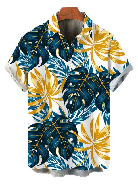 Chemise hawaïenne pour homme, imprimé feuilles de monstera, boutonnée