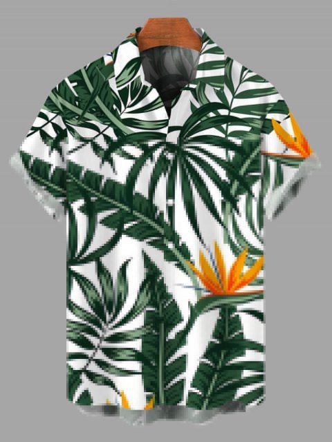 Chemise hawaïenne pour homme, imprimé floral tropical et feuilles de monstera, à boutons