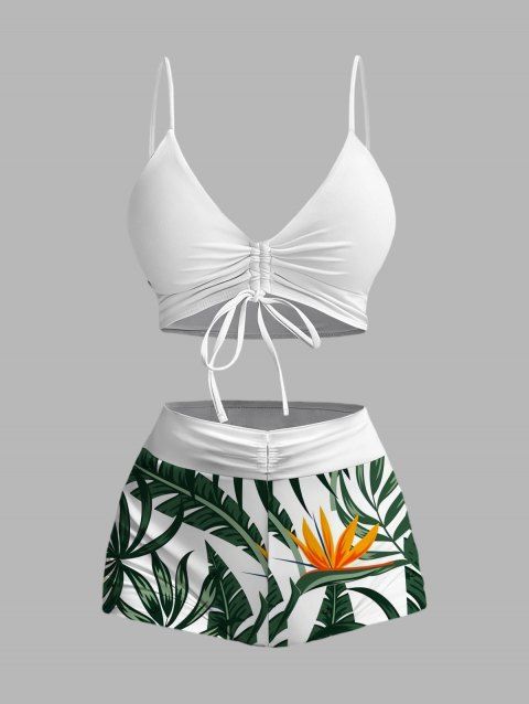 Ensemble maillot de bain de vacances hawaïen, shorty à imprimé floral tropical et feuilles de monstera
