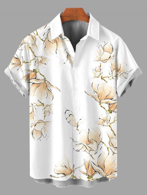 Chemise de vacances pour homme, imprimé floral magnolia délavé, à boutons