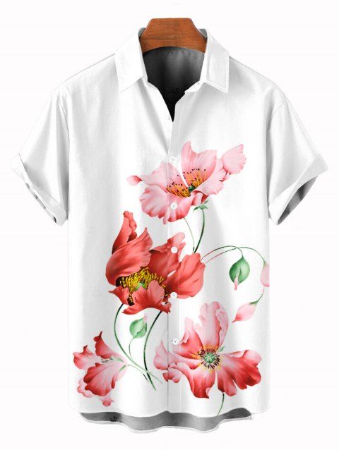 Chemise de vacances pour homme, imprimé floral coquelicot aquarelle, chemise boutonnée