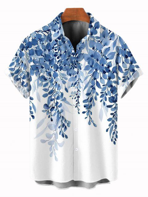 Chemise de vacances pour homme, imprimé feuilles aquarelle ombrées, boutonnée