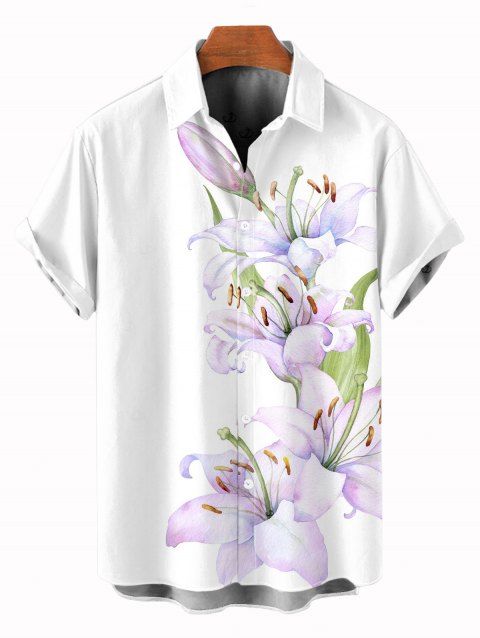 Chemise de vacances pour homme, imprimé floral lys, boutonnée