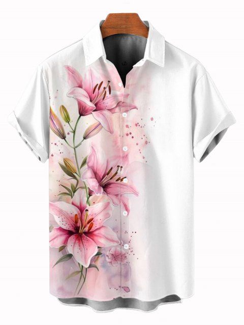 Chemise de vacances pour homme, imprimé floral tie-dye lys, chemise boutonnée