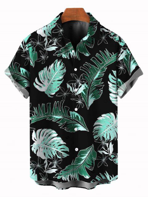 Chemise de vacances pour homme, imprimé feuilles de monstera, boutonnée