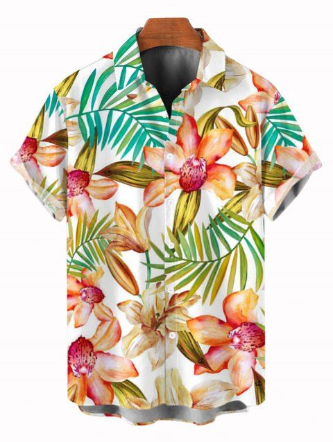 Chemise de vacances pour homme, imprimé floral aquarelle orchidée monstera, chemise boutonnée