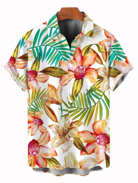 Chemise de vacances pour homme, imprimé floral aquarelle orchidée monstera, chemise boutonnée