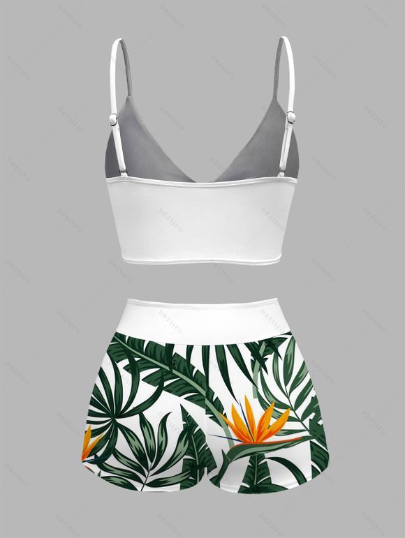 Ensemble maillot de bain de vacances hawaïen, shorty à imprimé floral tropical et feuilles de monstera - Vert profond XXL | US 14