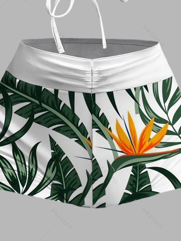 Ensemble maillot de bain de vacances hawaïen, shorty à imprimé floral tropical et feuilles de monstera - Vert profond XXL | US 14
