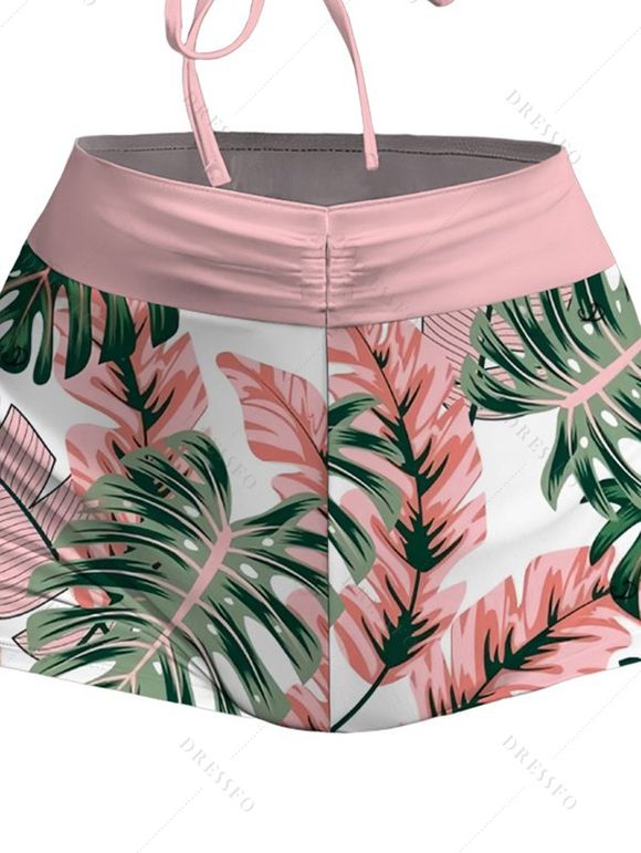 Ensemble maillot de bain de vacances hawaïen, shorty à imprimé feuilles de palmier Monstera - Rose XXL | US 14