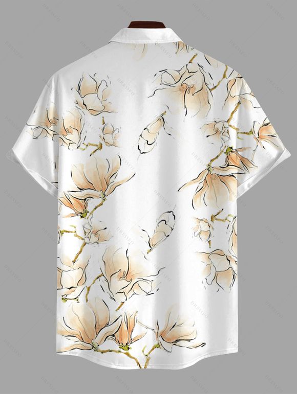 Chemise de vacances pour homme, imprimé floral magnolia délavé, à boutons - Blanc 5XL