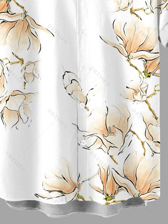 Chemise de vacances pour homme, imprimé floral magnolia délavé, à boutons - Blanc 5XL