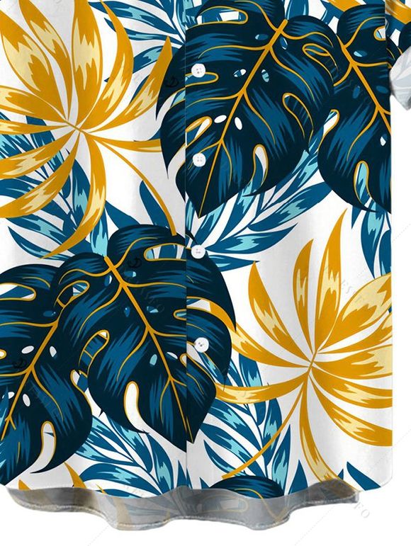 Chemise hawaïenne pour homme, imprimé feuilles de monstera, boutonnée - Paon Bleu 5XL