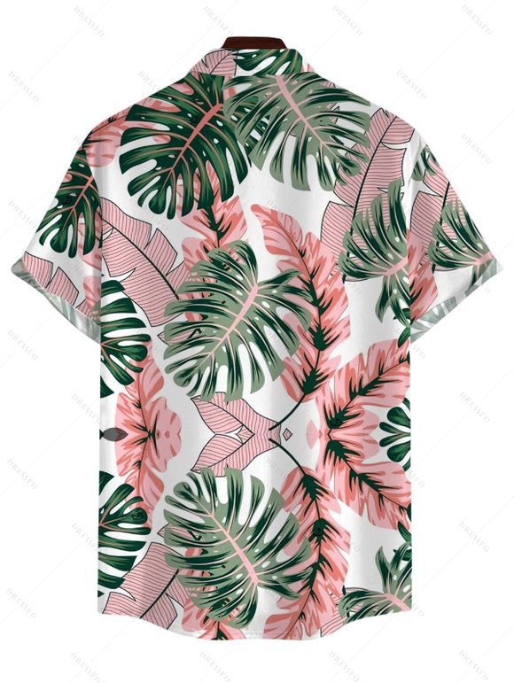Hawaiian Vacation Couple Outfit Cinched Monstera Palm Leaf Print Swimsuit and Shirt Set - Rose S | US 4
