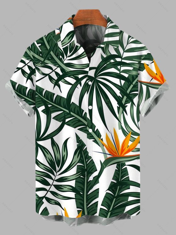 Vacation Couple Outfit Cinched Tropical Floral Monstera Print Swimwear and Shirt Set - Vert profond S | US 4