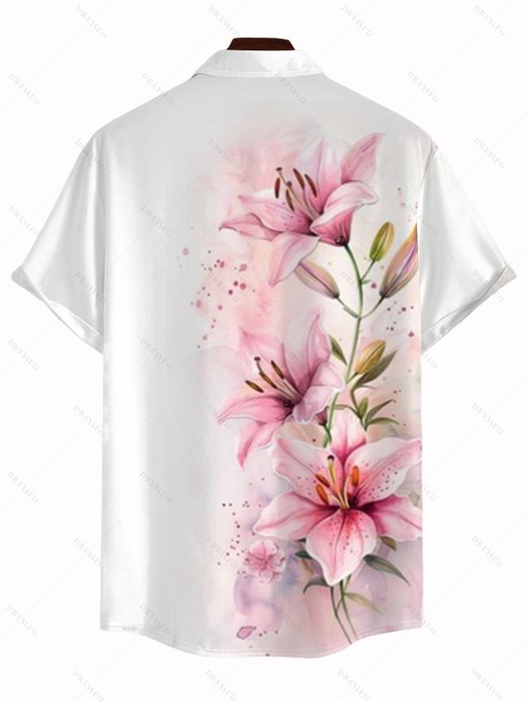 Chemise de vacances pour homme, imprimé floral tie-dye lys, chemise boutonnée - Blanc 5XL