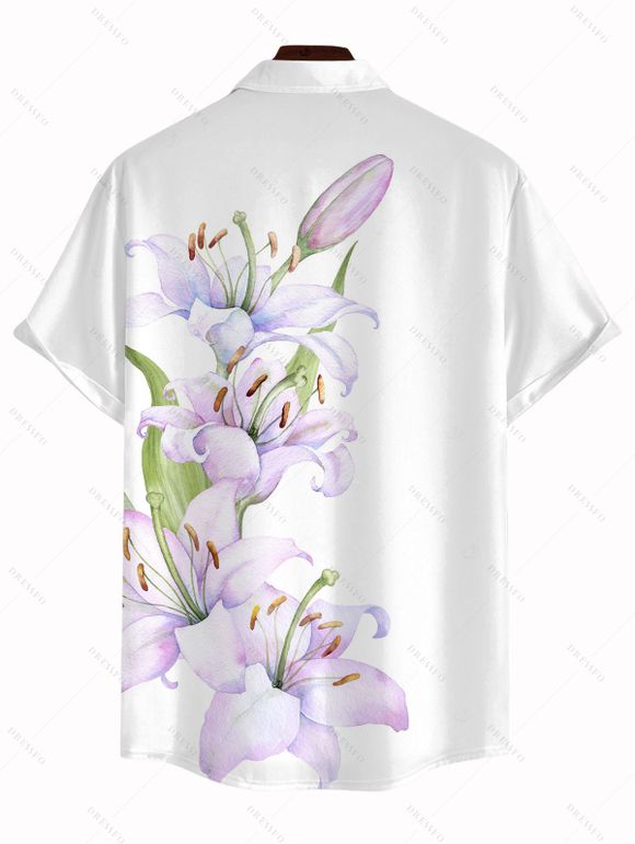 Chemise de vacances pour homme, imprimé floral lys, boutonnée - Blanc 5XL