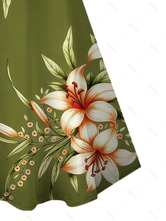 Robe de vacances à imprimé floral Lily et bretelles spaghetti, mini-robe - PLANT GREEN XXXXXL | US 20