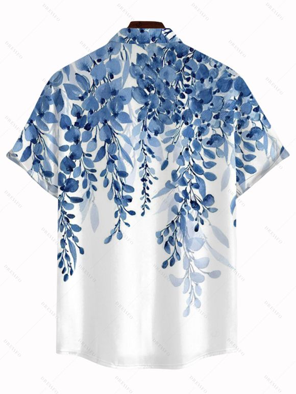 Two-tone Vacation Couple Outfit Watercolor Ombre Leaf Print Long Dress and Shirt Set - Bleu Ciel S | US 4