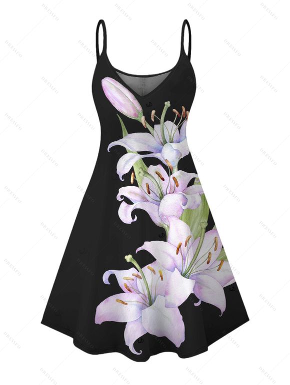 Two-tone Vacation Couple Outfit Lily Floral Bud Print Mini Dress and Shirt Set - Blanc S | US 4