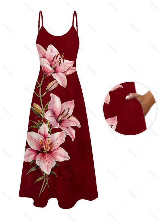 Two-Tone Vacation Couple Outfit Lily Floral Print Long Dress and Shirt Set - Rouge Vineux S | US 4