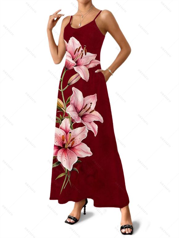 Two-Tone Vacation Couple Outfit Lily Floral Print Long Dress and Shirt Set - Rouge Vineux S | US 4