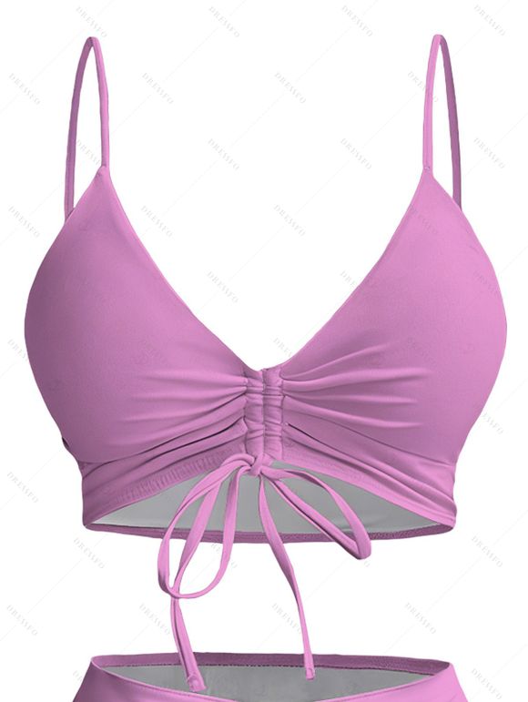 Vacation Swimsuit Set Cinched Watercolor Floral Vine Print Boyshorts Swimwear - Rose clair XXL | US 14