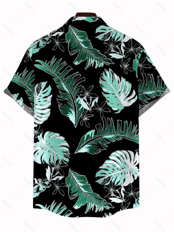 Chemise de vacances pour homme, imprimé feuilles de monstera, boutonnée - Noir M