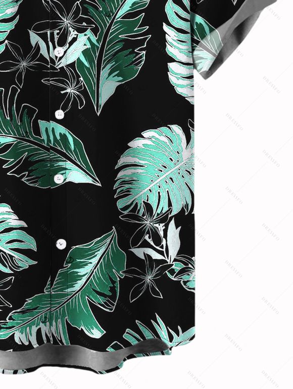 Chemise de vacances pour homme, imprimé feuilles de monstera, boutonnée - Noir M