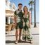 Vacation Couple Outfit Tropical Leaf Silhouette Print Twisted Wide Leg Jumpsuit and Shirt Set - Bleu profond S | US 4