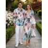 Vacation Couple Outfit Ombre Coconut Tree Print Belt Dress and Shirt Set - Rose S | US 4