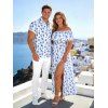 Vacation Couple Outfit Ditsy Floral Patten Off the Shoulder Slit Dress and Shirt Set - Blanc S | US 4