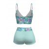 Vacation Couple Outfit Hibiscus Floral Palm Print Cinched Boyshorts Swimsuit and Shirt Set - Vert clair S | US 4