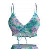 Vacation Couple Outfit Hibiscus Floral Palm Print Cinched Boyshorts Swimsuit and Shirt Set - Vert clair S | US 4