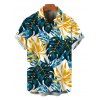 Hawaiian Vacation Couple Outfit Crossover Monstera Leaf Print Ruched Swimsuit and Shirt Set - PEACOCK BLUE S | US 4