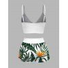 Vacation Couple Outfit Cinched Tropical Floral Monstera Print Swimwear and Shirt Set - DEEP GREEN S | US 4